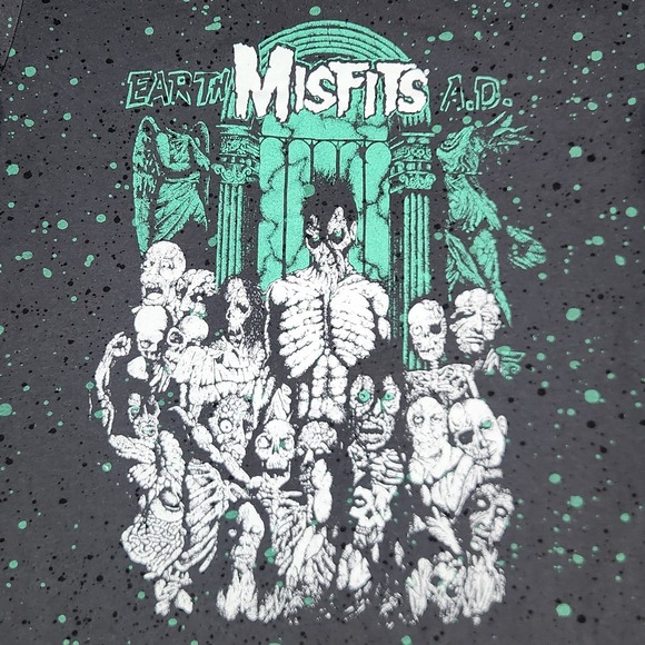 Misfits Shirt Medium Gray Splatter Print Short Sleeve Earth A. D. Punk Rock Band - Picture 1 of 6